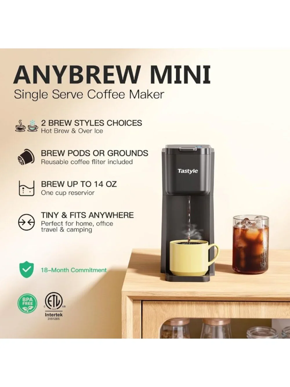 Compact Mini Coffee Maker for K-Cup & Ground Coffee | 6-14 Oz Brew Sizes, Recipe
